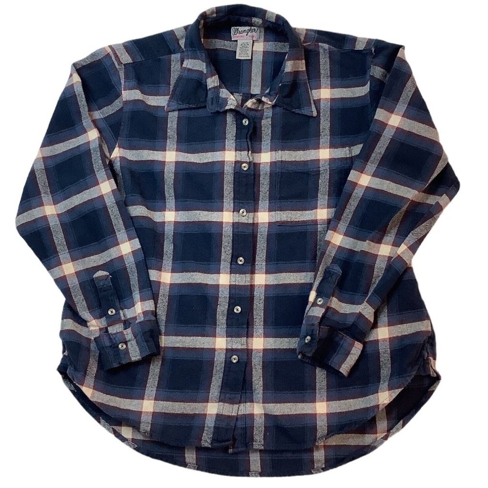 Wrangler Wrancher Men's Flannel Western Blue Shirt Size M Long Sleeve Cotton
